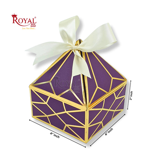 Royal Diamond Gift Box I Purple with Gold Print I 4x4x2 Inch I Perfect for Sweets, Party Favors, & Hampers Royal Box Shop