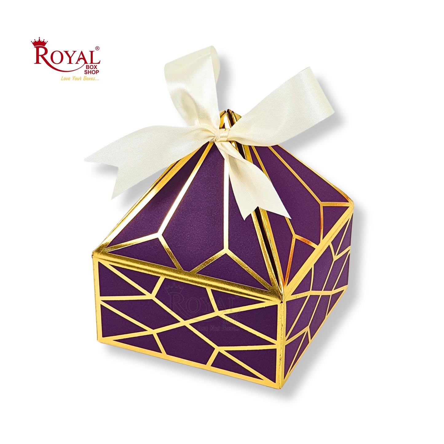 Royal Diamond Gift Box I Purple with Gold Print I 4x4x2 Inch I Perfect for Sweets, Party Favors, & Hampers Royal Box Shop