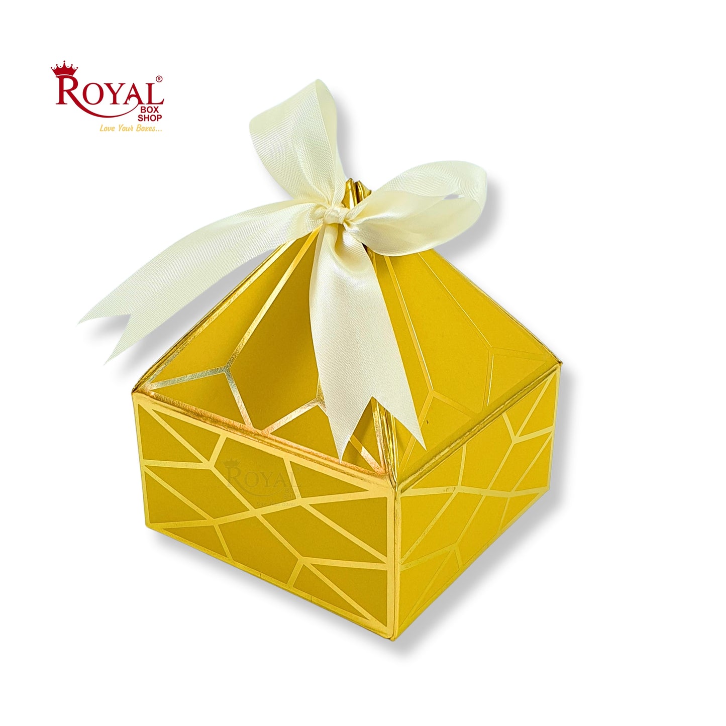 Royal Diamond Gift Box I Yellow with Gold Print I 4x4x2 Inch I Perfect for Sweets, Party Favors, & Hampers Royal Box Shop