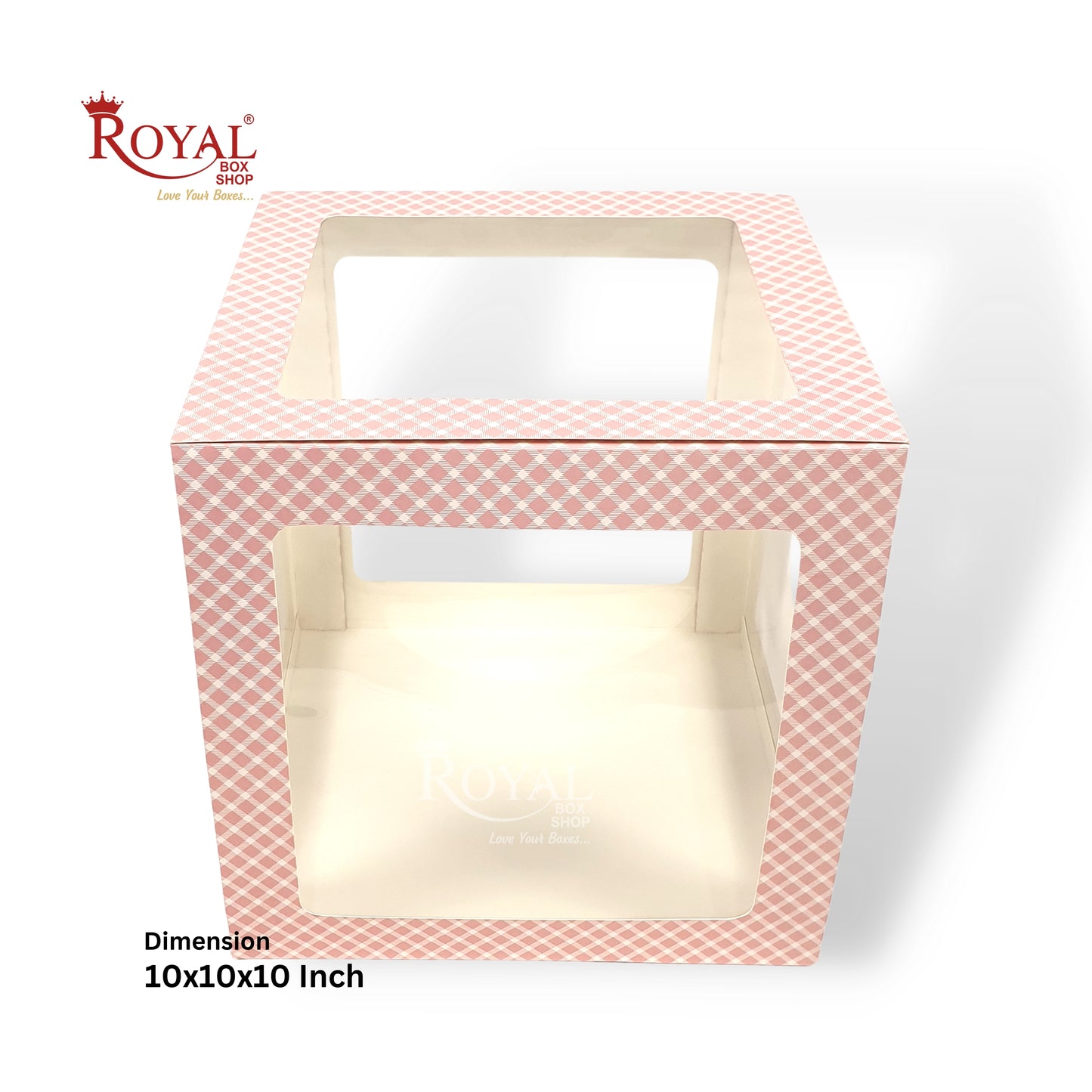 RoyalBoxShop® 5-Window Gift Box I 10x10x10 Inch I Pink Check I Perfect for Bakery Cakes, Gifts, Parties, Any Occasion Royal Box Shop