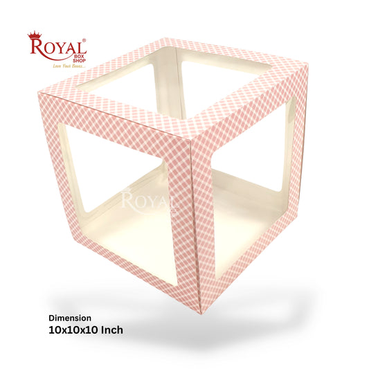 RoyalBoxShop® 5-Window Gift Box I 10x10x10 Inch I Pink Check I Perfect for Bakery Cakes, Gifts, Parties, Any Occasion Royal Box Shop
