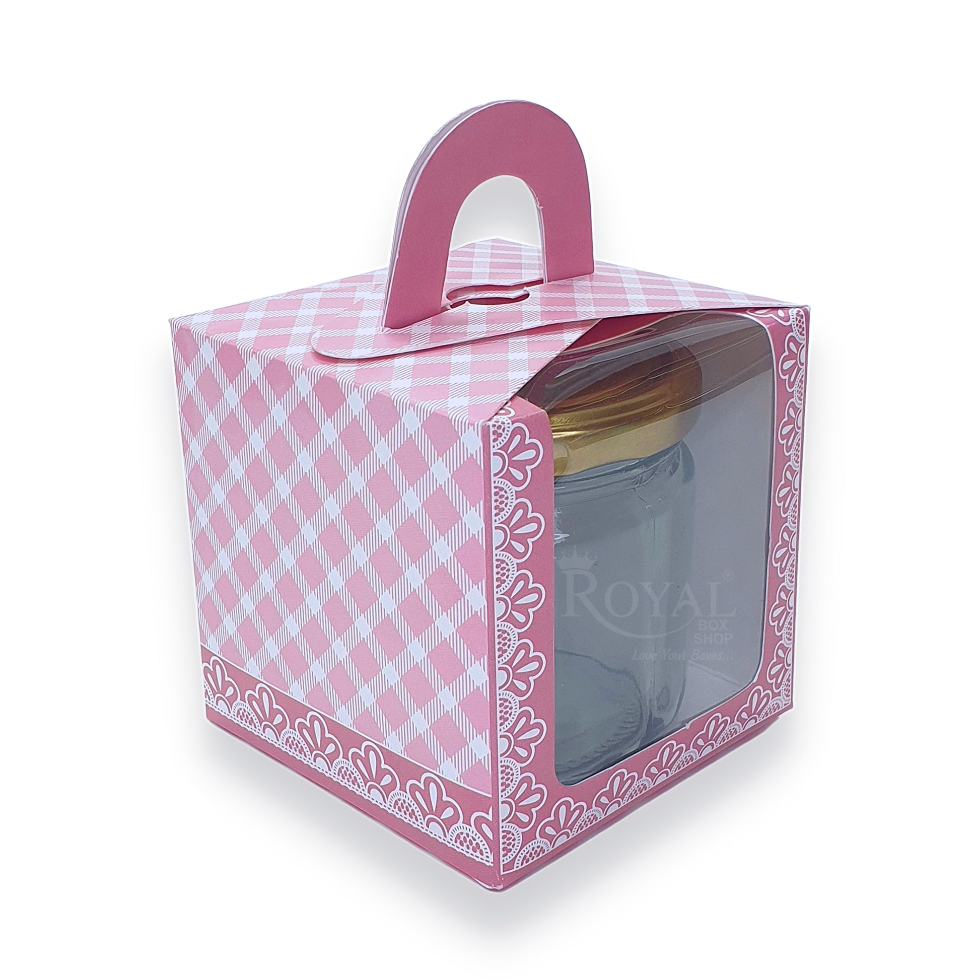 Single Cupcake Box With Window - Size 3.5"x3.5"x3.5" - Pink Check Royal Box Shop