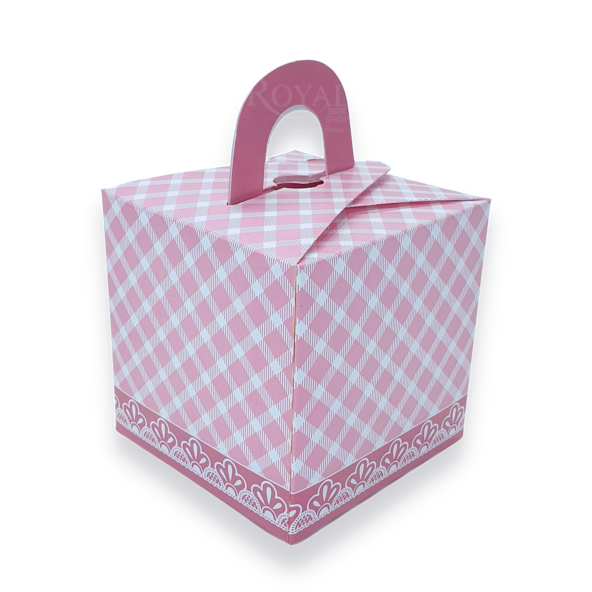 Single Cupcake Box With Window - Size 3.5"x3.5"x3.5" - Pink Check Royal Box Shop