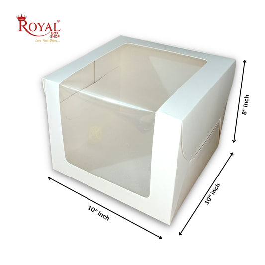 Tall Cake Box L-shape Window - 10"x10"x8"inches - Solid White Color Royal Box Shop
