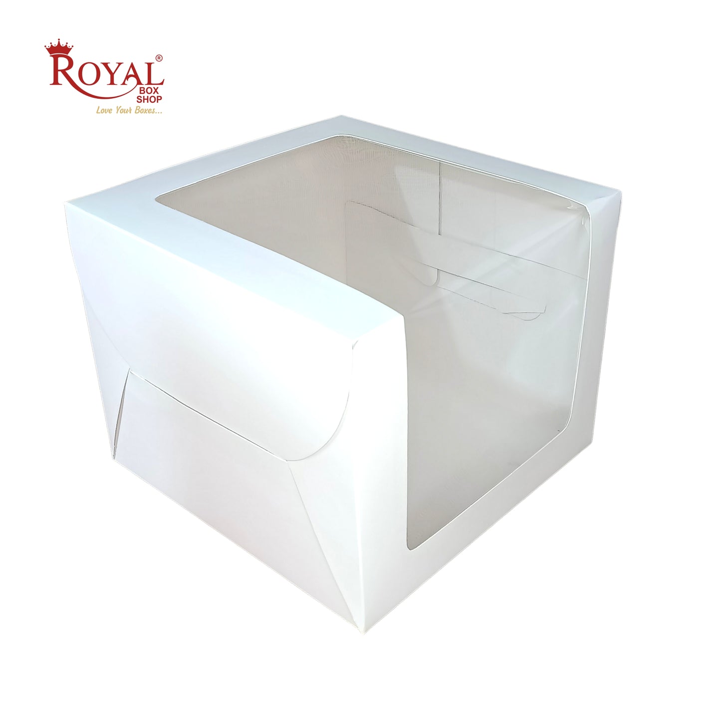 Tall Cake Box L-shape Window - 10"x10"x8"inches - Solid White Color Royal Box Shop