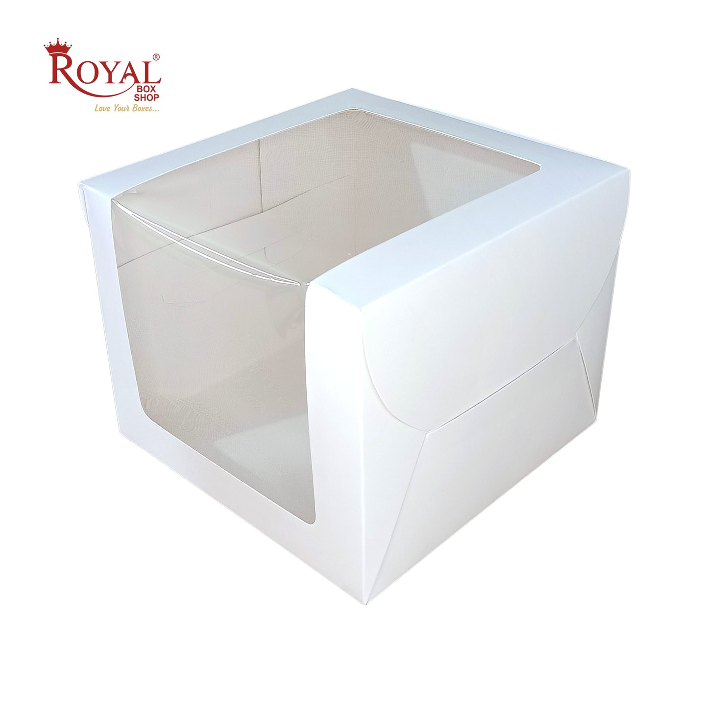 Tall Cake Box L-shape Window - 12"x12"x8"inches - Solid White Color Royal Box Shop