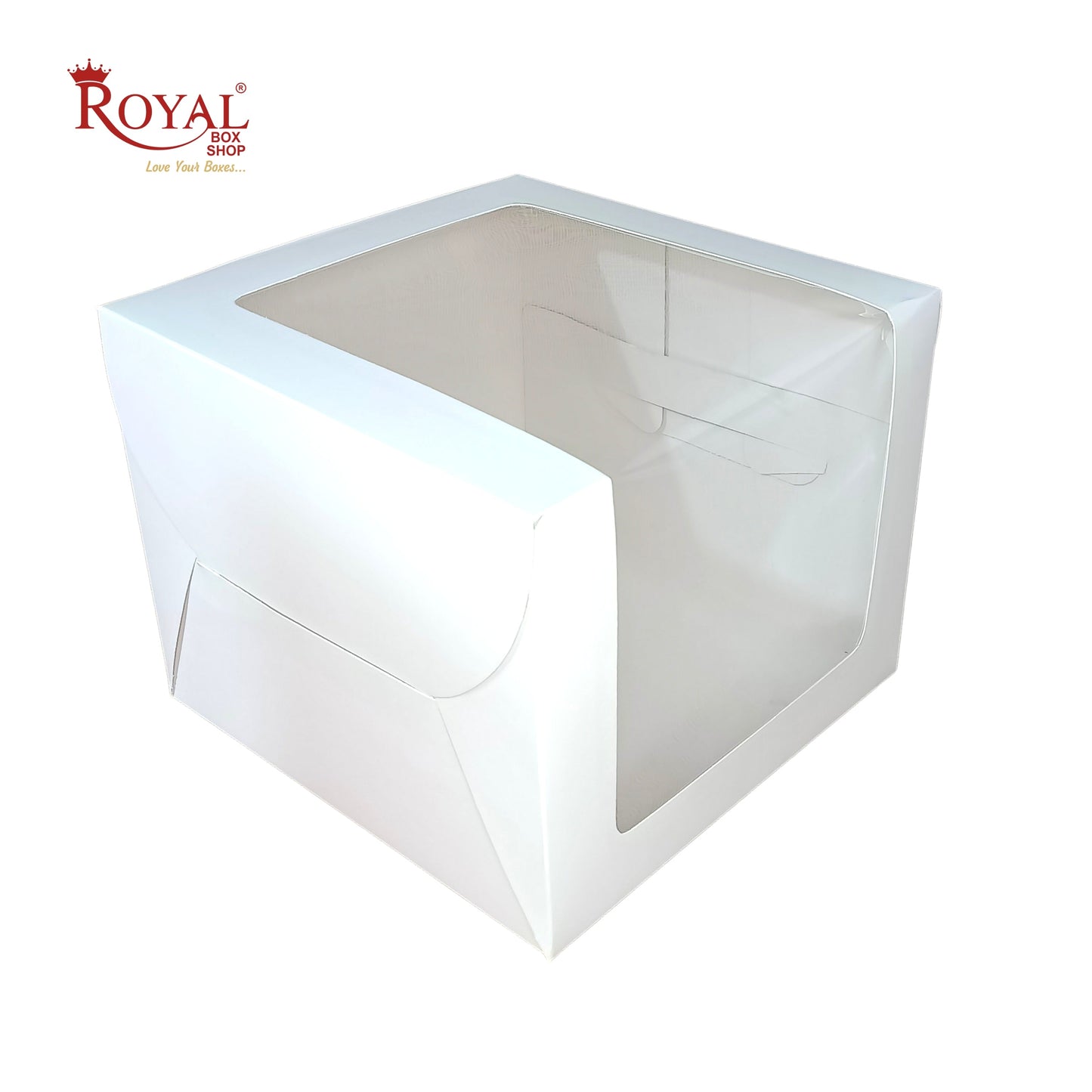 Tall Cake Box L-shape Window - 12"x12"x8"inches - Solid White Color Royal Box Shop