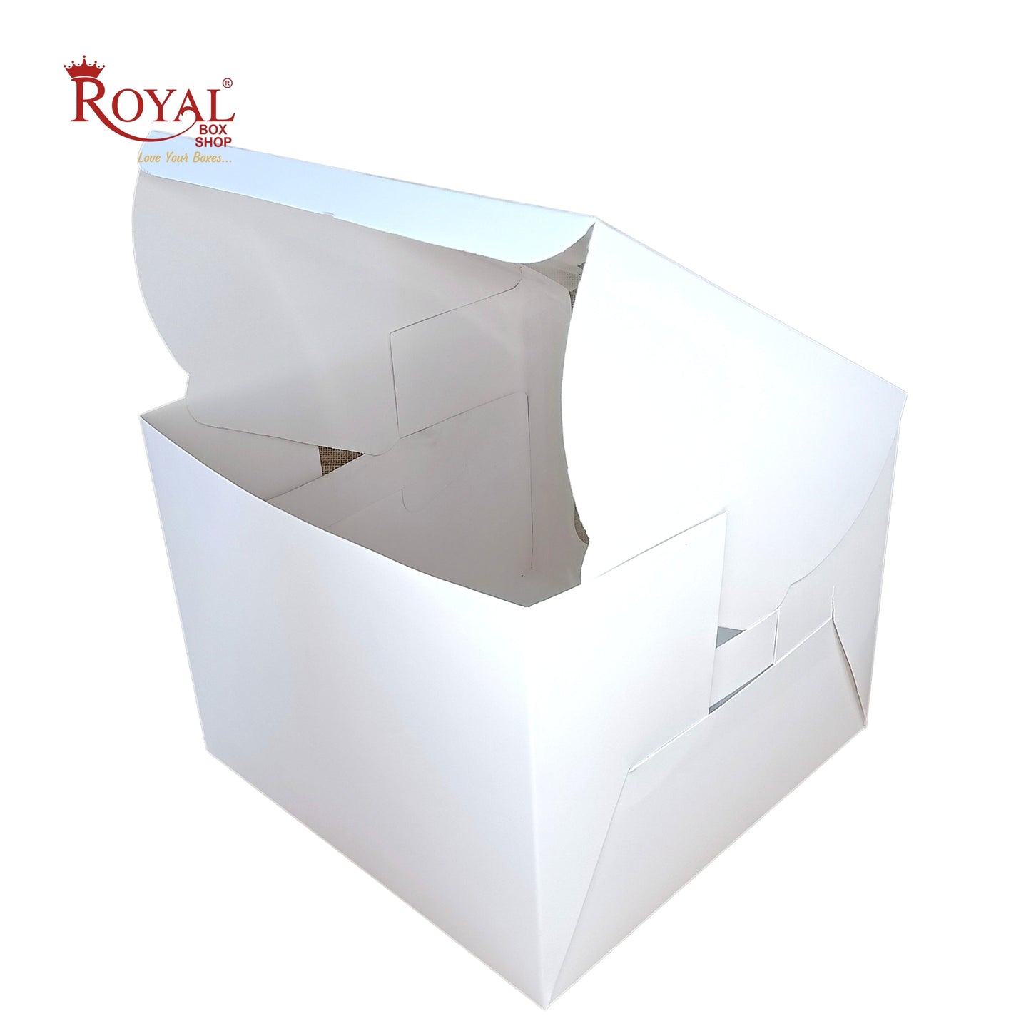 Tall Cake Box L-shape Window - 12"x12"x8"inches - Solid White Color Royal Box Shop