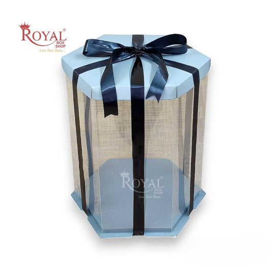 Transparent Tall Cake Box with Ribbon I Grey Color I Wedding and Gift Display Royal Box Shop