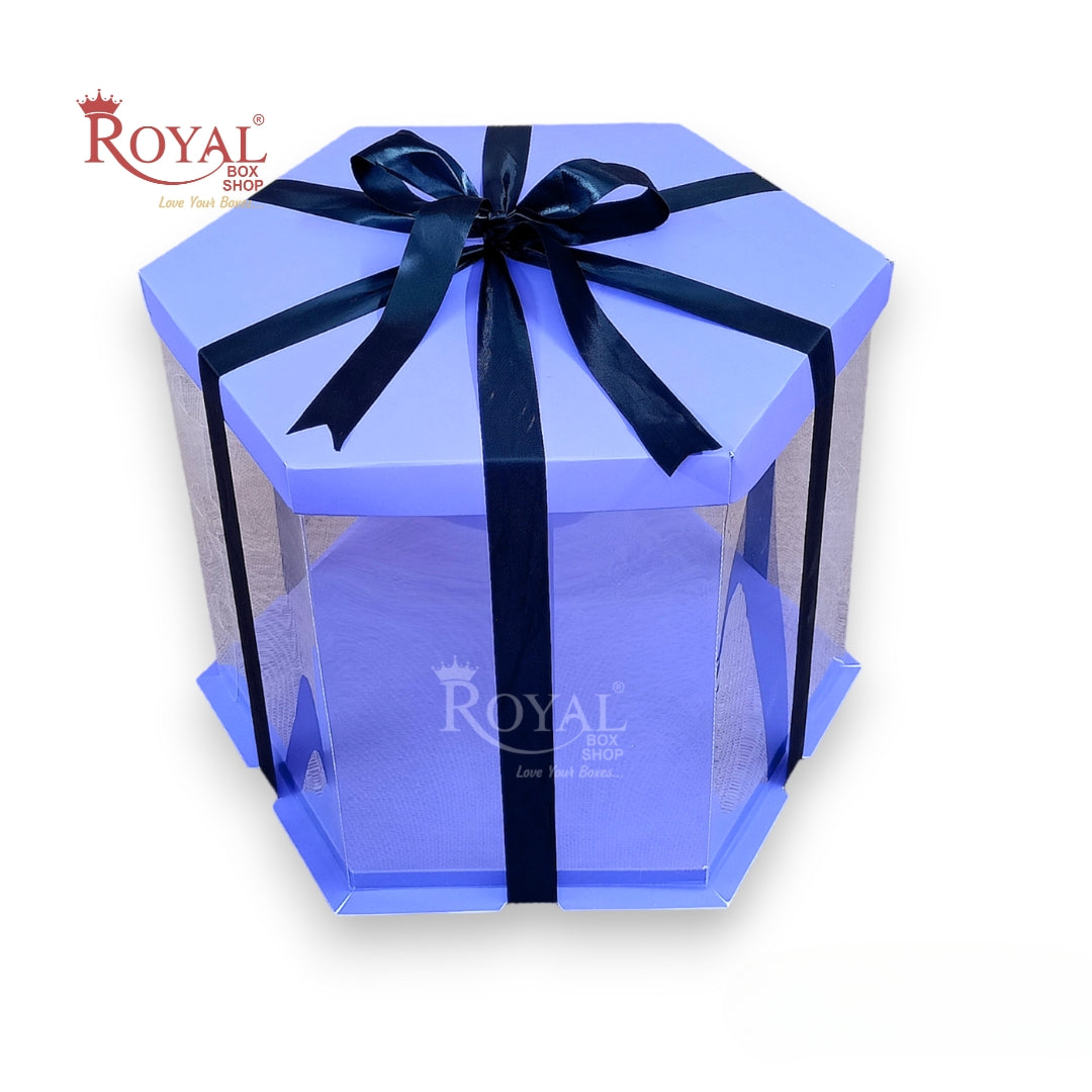 Transparent Tall Cake Box with Ribbon I Grey Color I Wedding and Gift Display Royal Box Shop