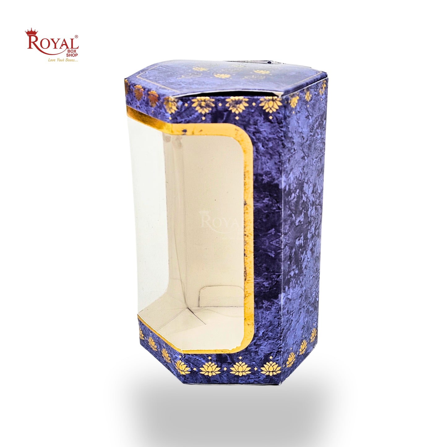 Cookies Box with Window I RCF-08 D2 Hexa I Size 5x3x3 inches I Blue Flower