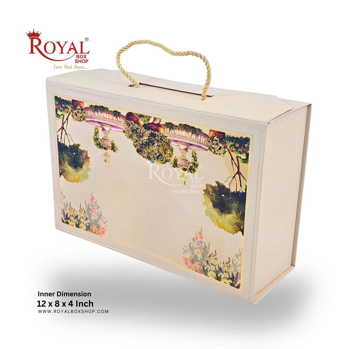 Royal Box Shop® Premium Rigid Gift Box I 12x8x4 Inch I Cream I for festive, corporate gifting