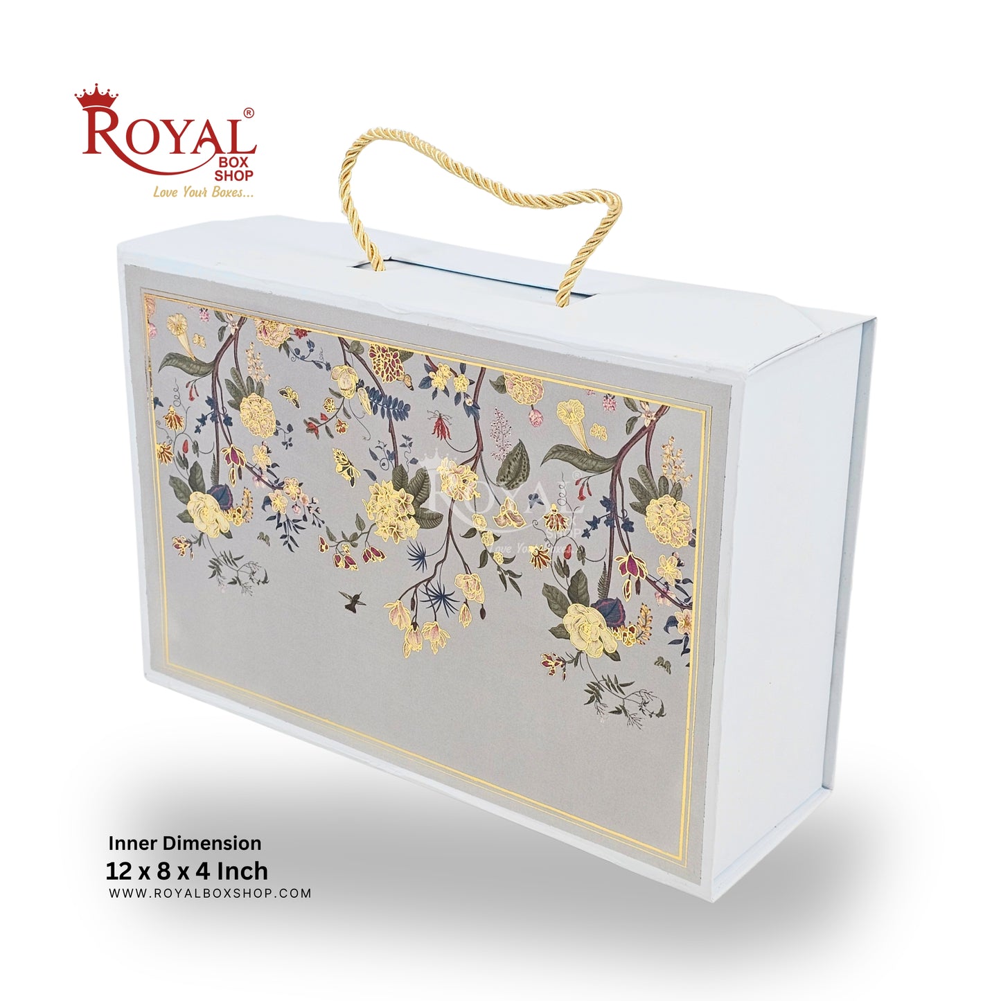 Royal Box Shop® Premium Rigid Gift Box I 12x8x4 Inch I Grey I for festive, corporate gifting