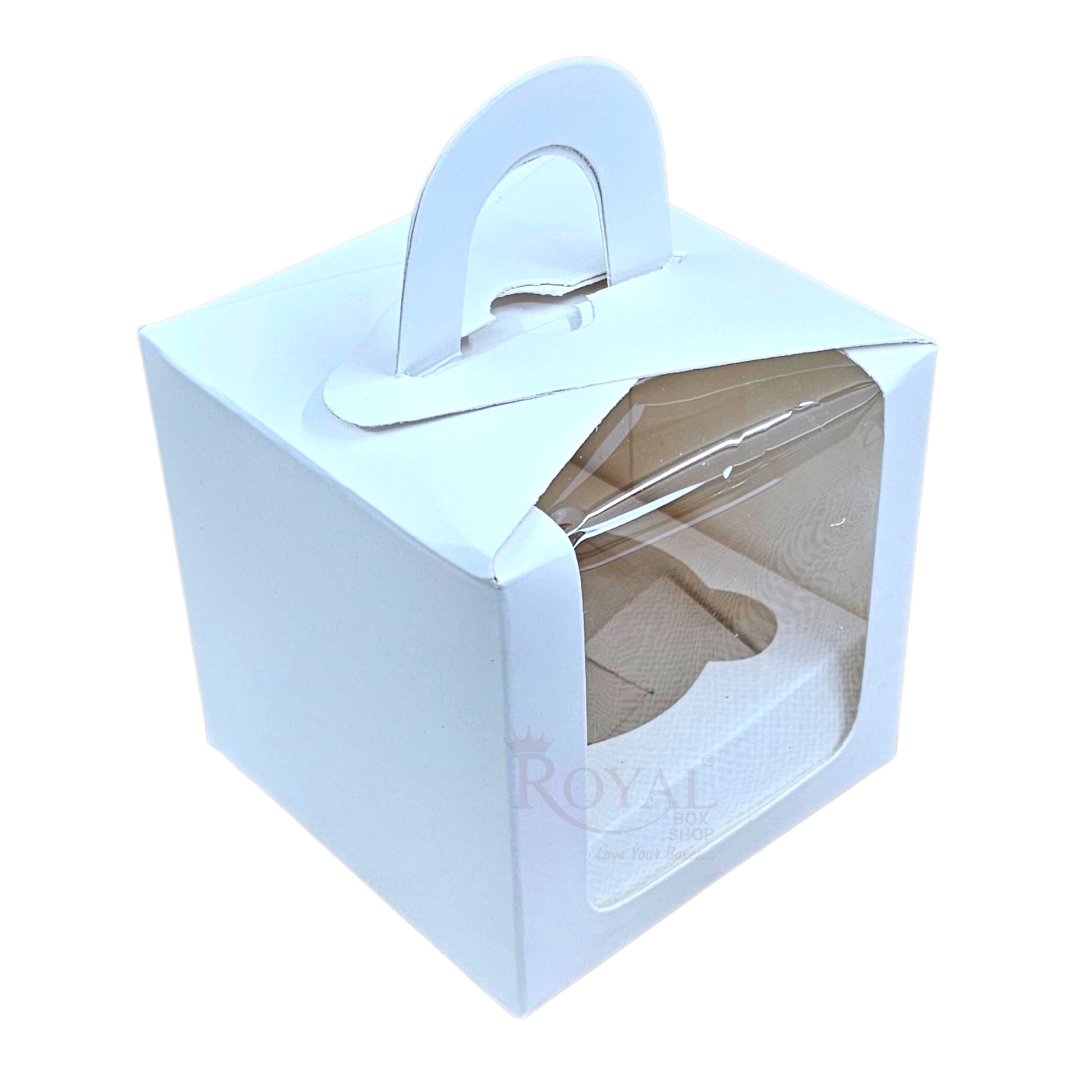 1 Cupcake Box With Window - Size 3.5"x3.5"x3.5" - White Royal Box Shop