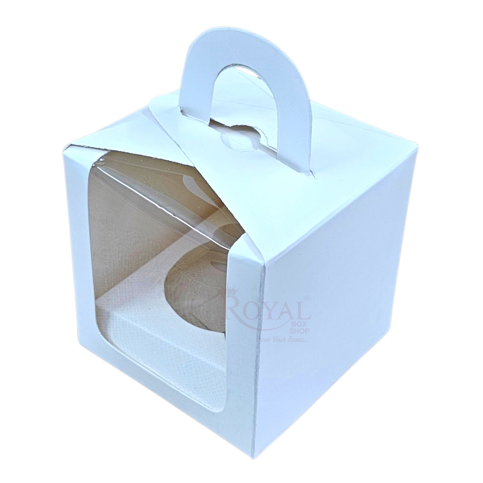 1 Cupcake Box With Window - Size 3.5"x3.5"x3.5" - White Royal Box Shop