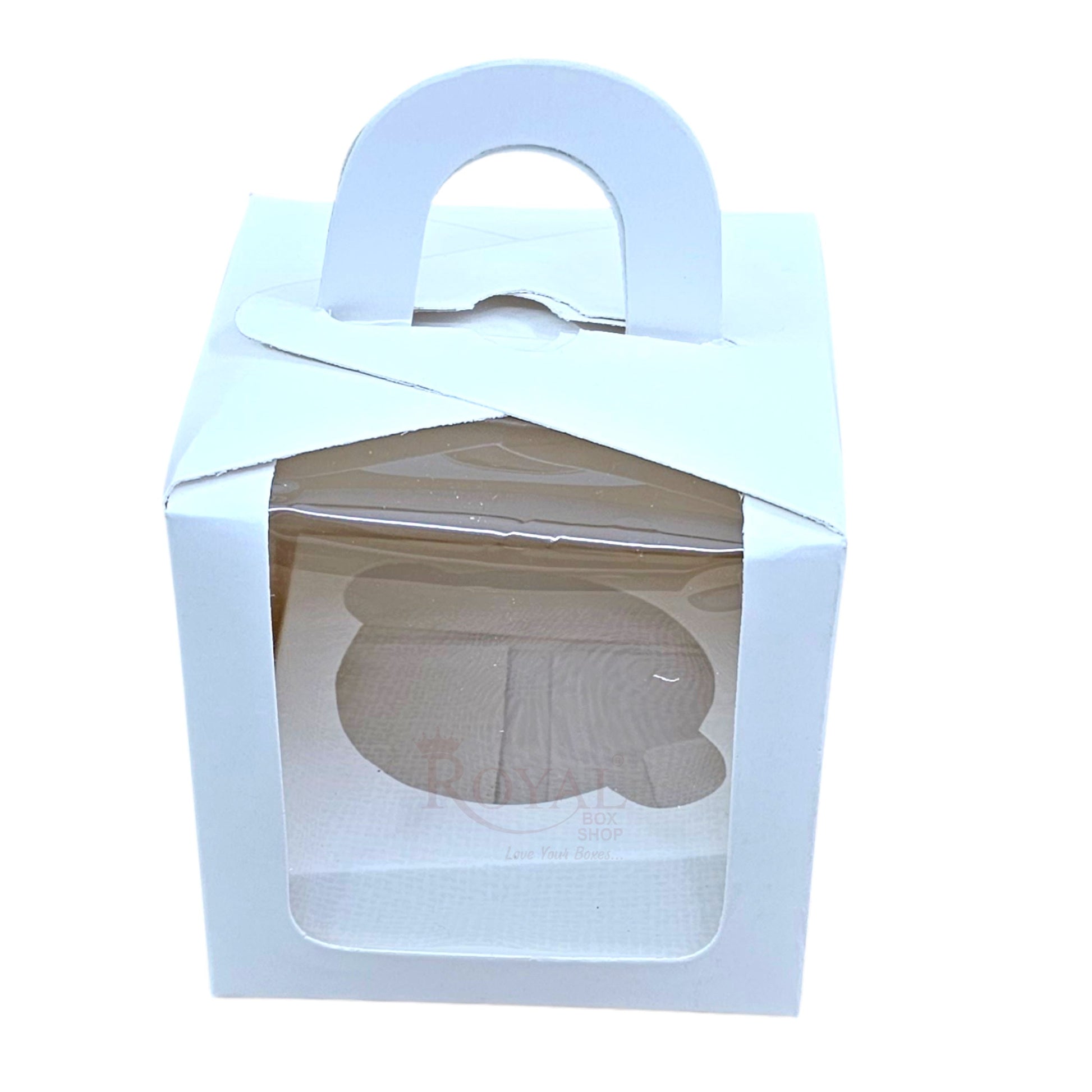 1 Cupcake Box With Window - Size 3.5"x3.5"x3.5" - White Royal Box Shop