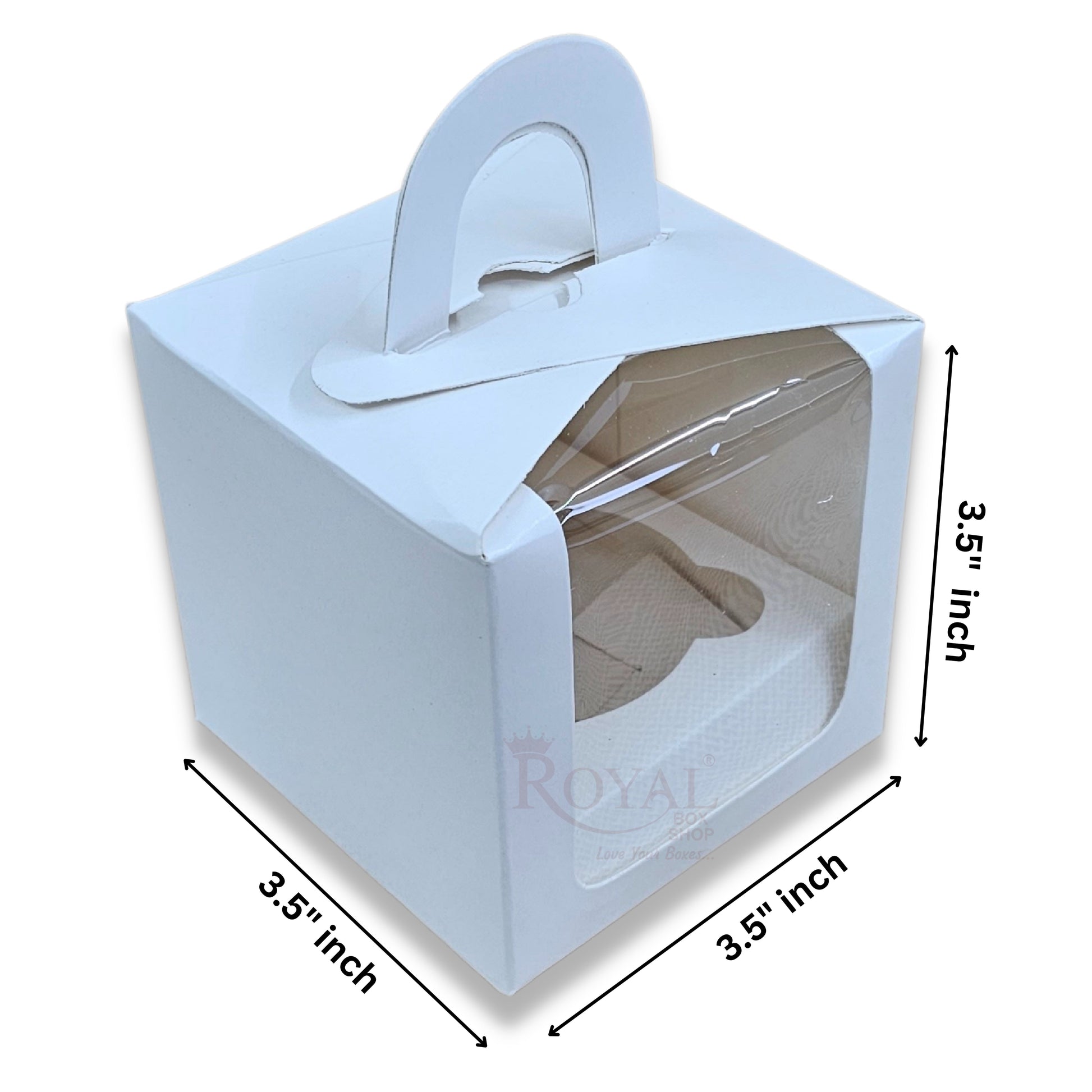 1 Cupcake Box With Window - Size 3.5"x3.5"x3.5" - White Royal Box Shop