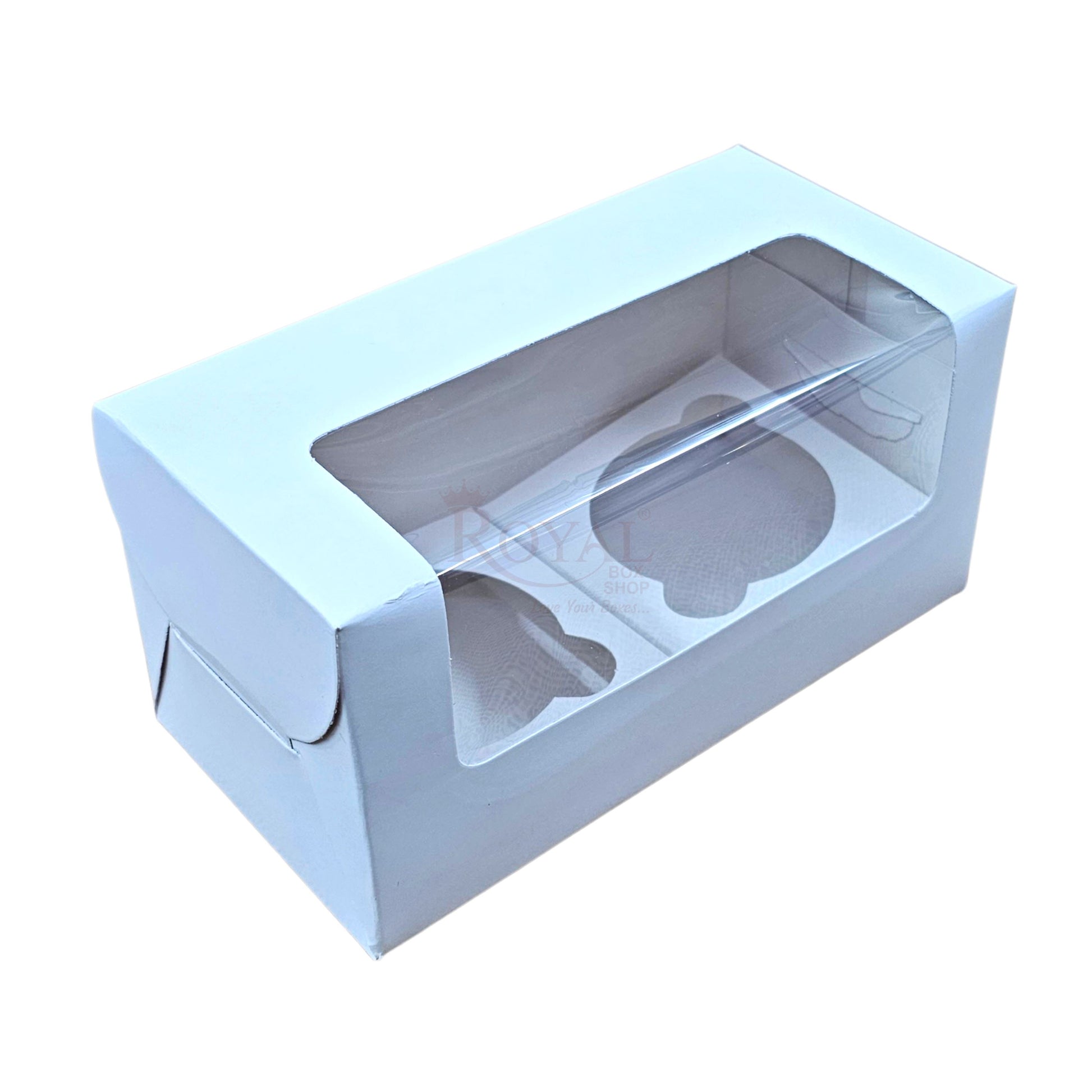 2 Cupcake Box With Window - Size 7"x3.5"x3.5" - White Royal Box Shop