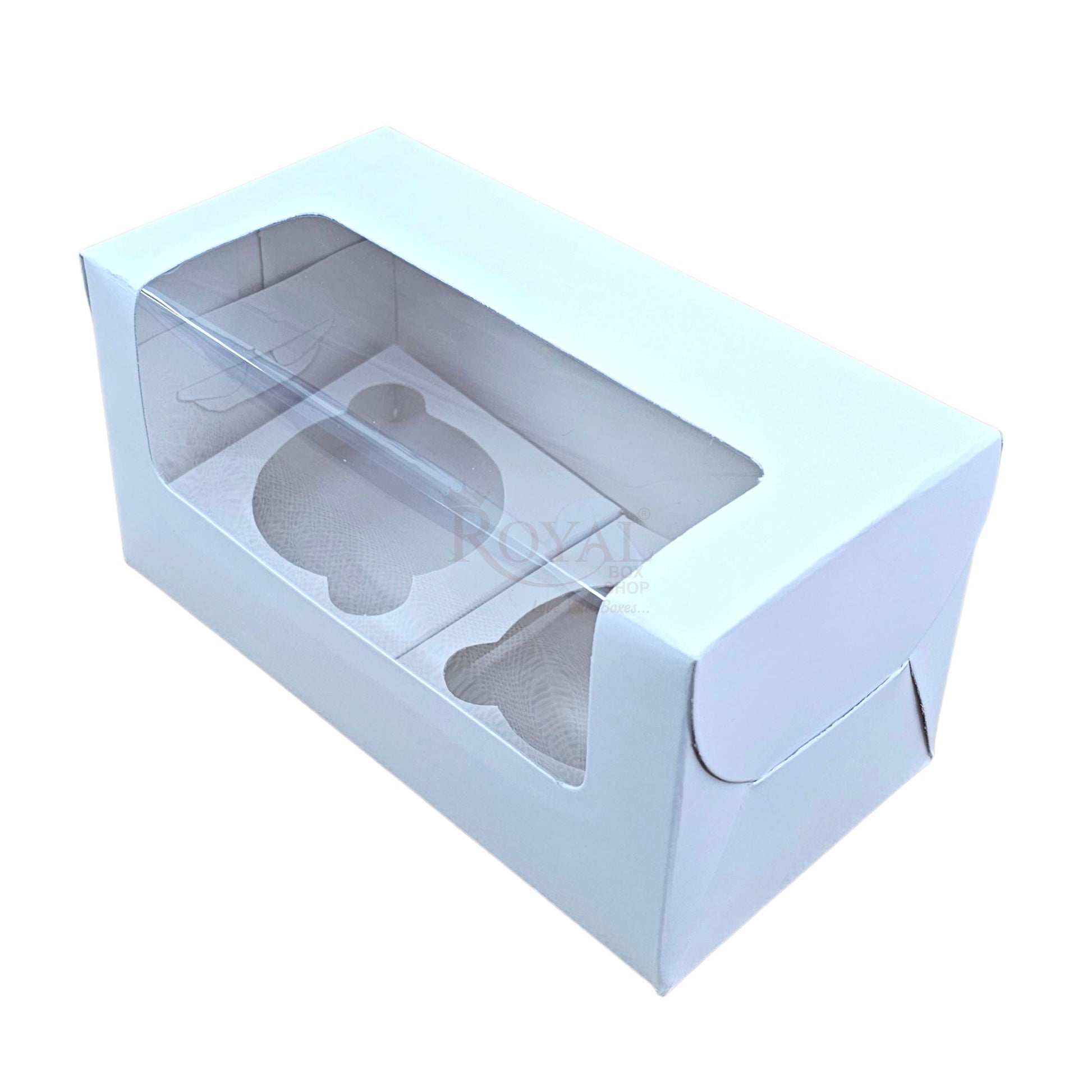2 Cupcake Box With Window - Size 7"x3.5"x3.5" - White Royal Box Shop
