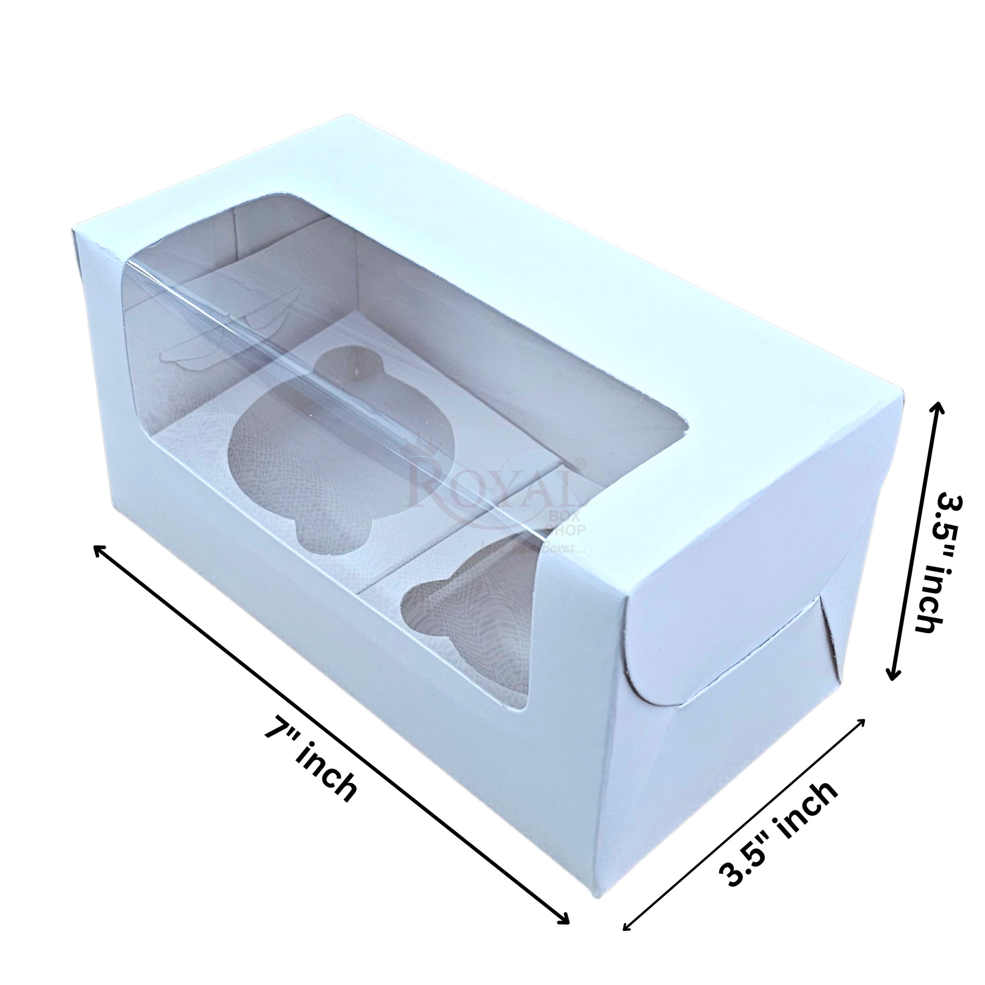 2 Cupcake Box With Window - Size 7"x3.5"x3.5" - White Royal Box Shop