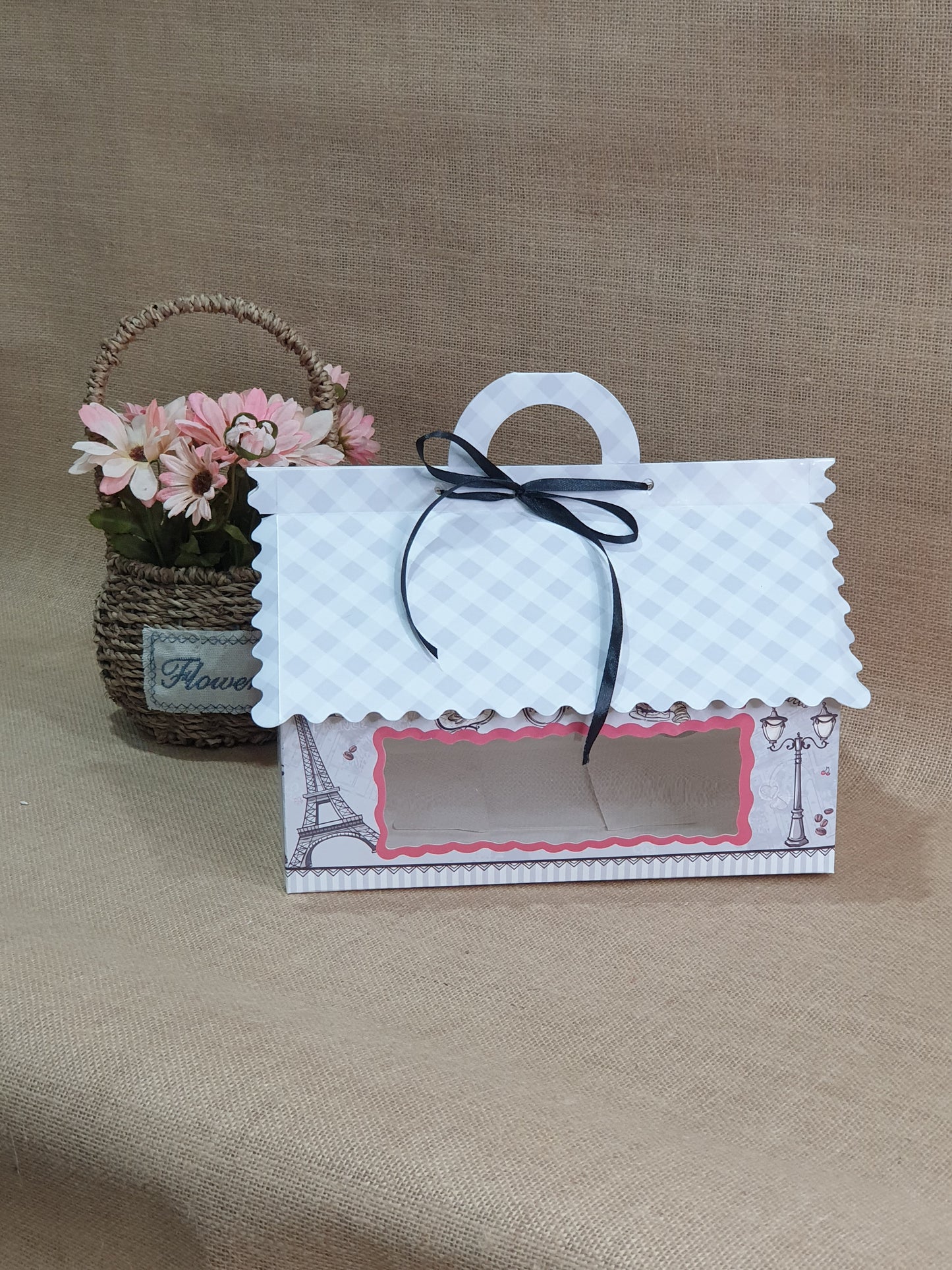 4cc Hut Shape Cupcake Boxes - 6"x6"x4" inch - Paris Grey Theme Royal Box Shop