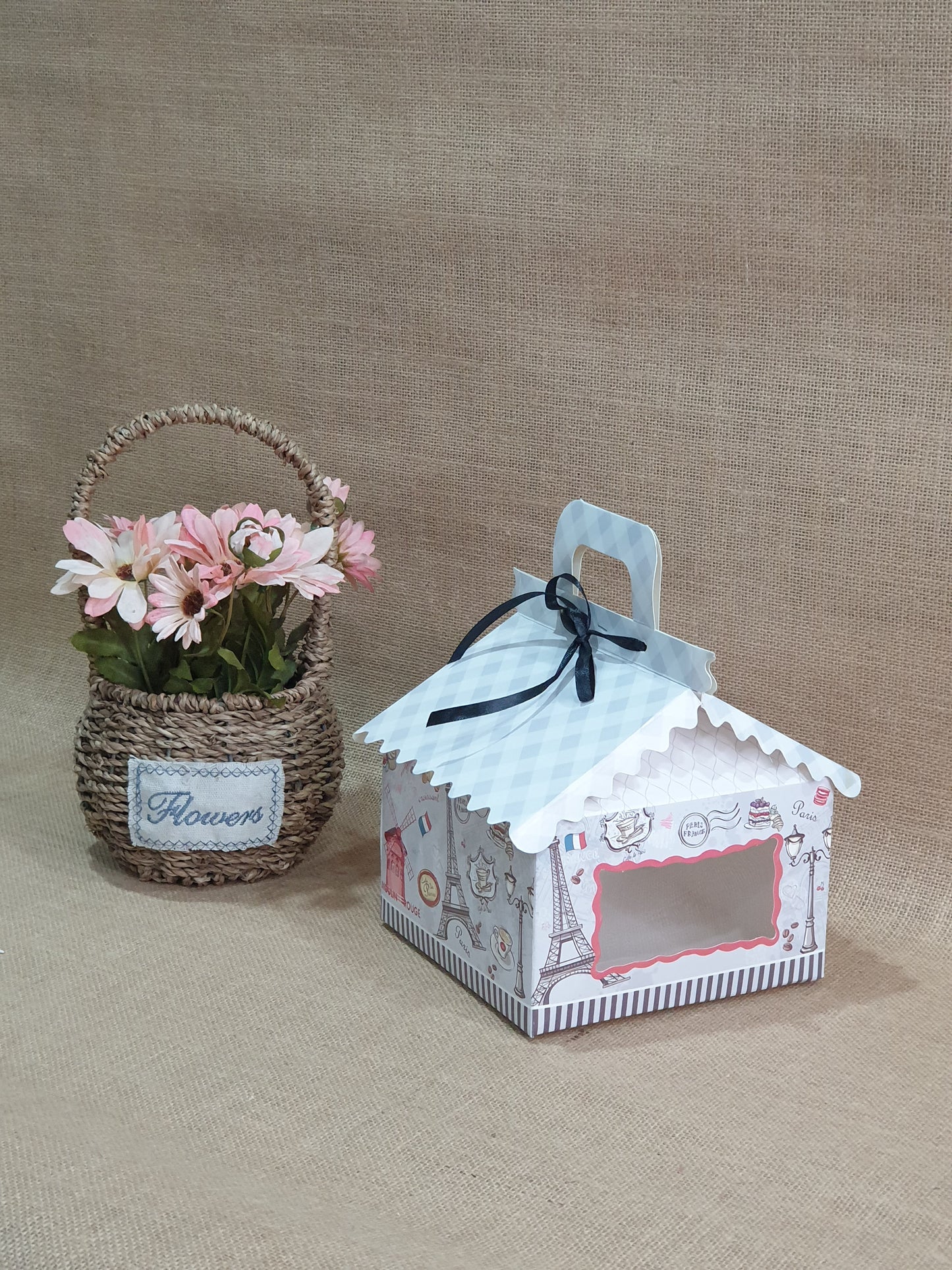 4cc Hut Shape Cupcake Boxes - 6"x6"x4" inch - Paris Grey Theme Royal Box Shop