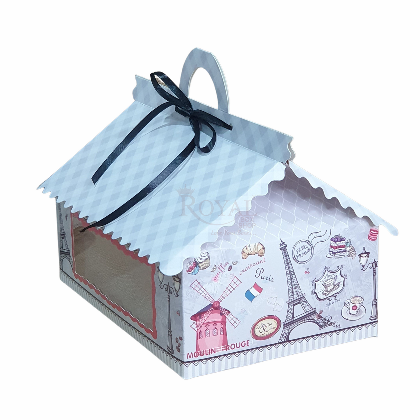 4cc Hut Shape Cupcake Boxes - 6"x6"x4" inch - Paris Grey Theme Royal Box Shop