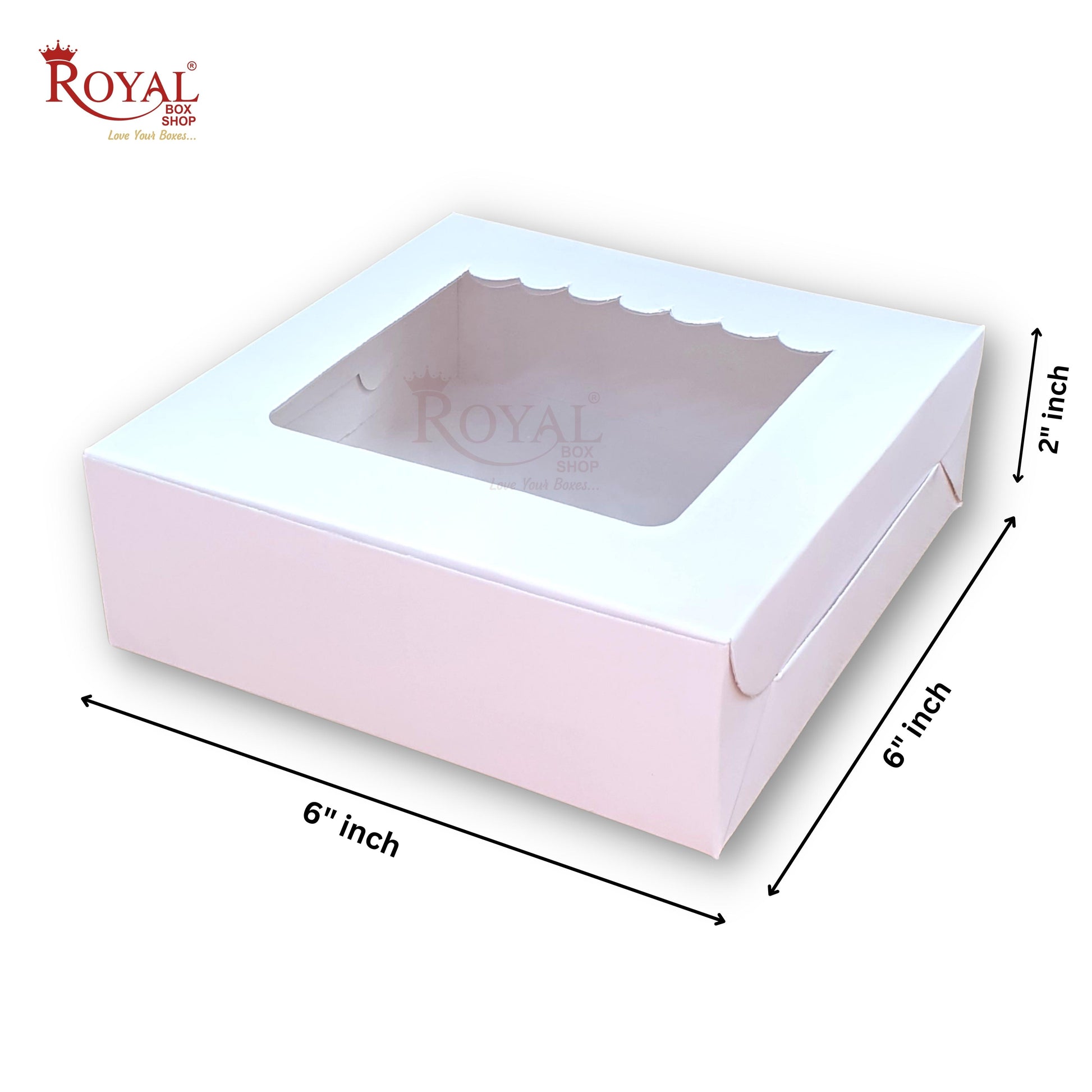 4pc Brownie Window Box I White Color I 6"x6"x2" inches Royal Box Shop