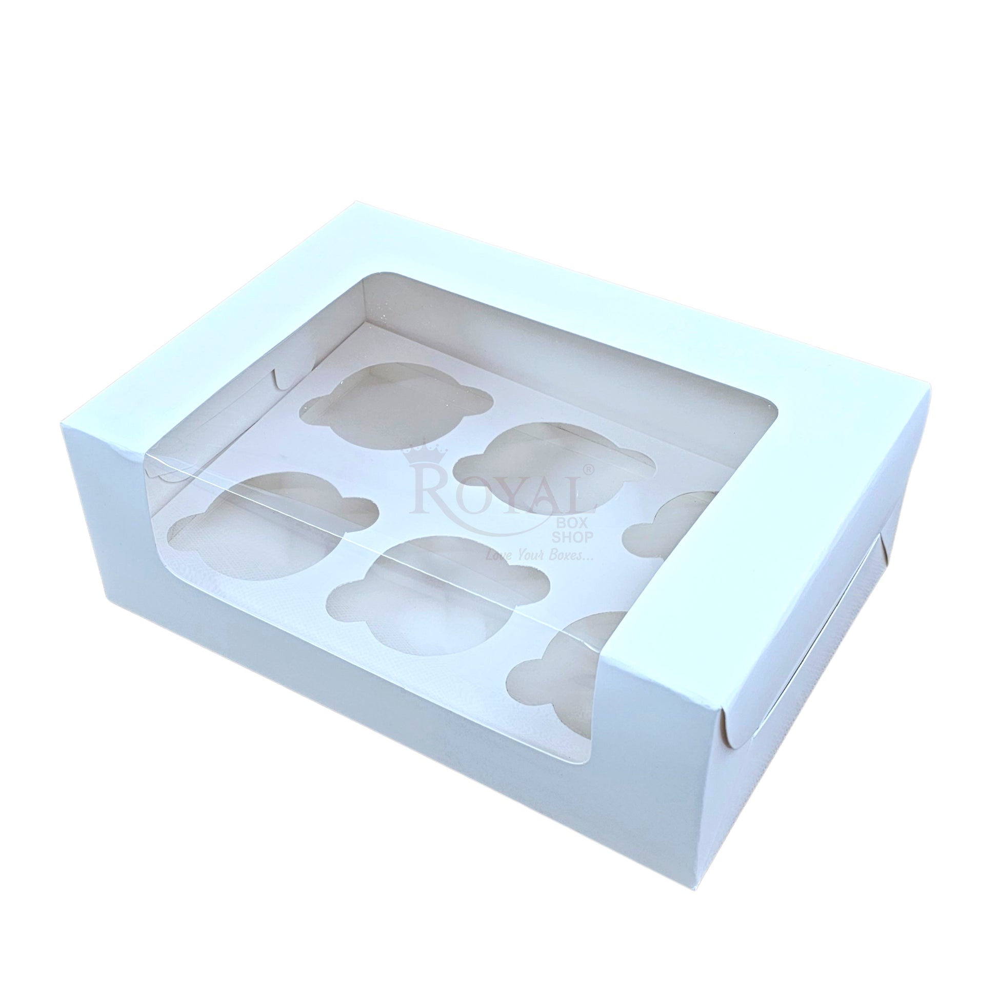6 Cupcake Box With Window - Size 10"x6.75"x3.5" - White Royal Box Shop