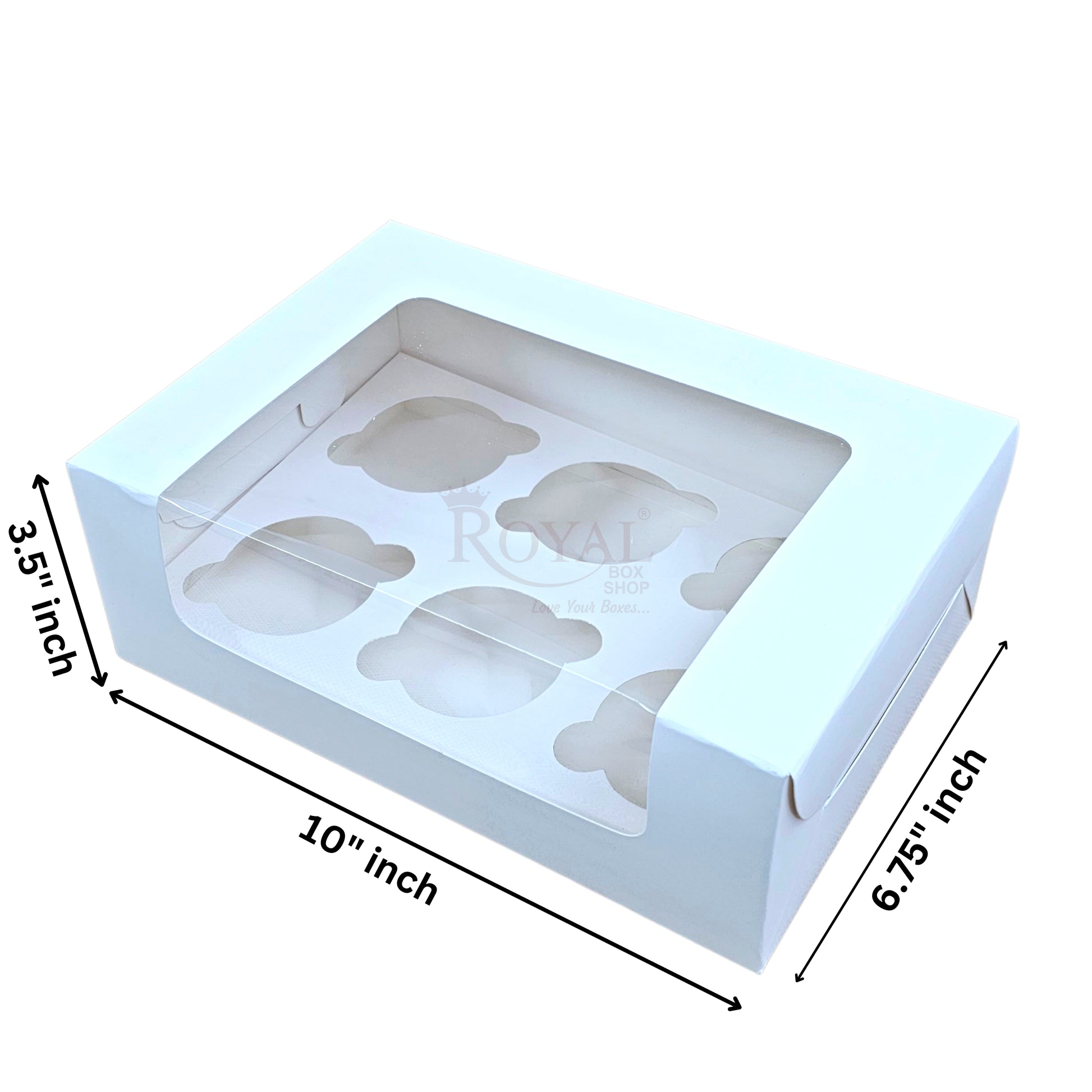 6 Cupcake Box With Window - Size 10"x6.75"x3.5" - White Royal Box Shop
