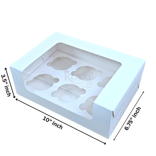 6 Cupcake Box With Window - Size 10"x6.75"x3.5" - White Royal Box Shop