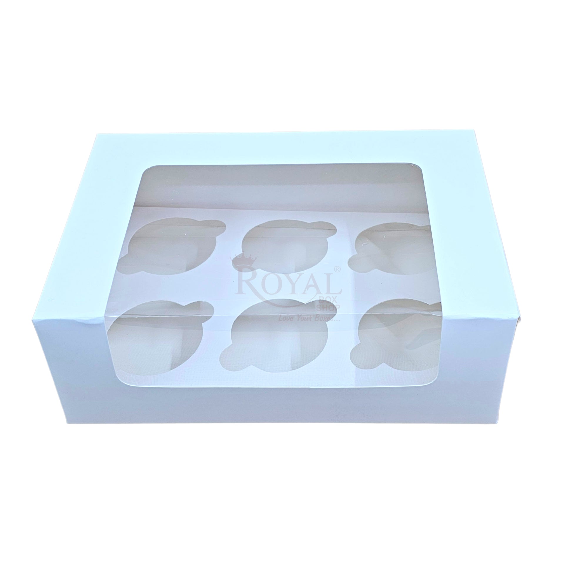 6 Cupcake Box With Window - Size 10"x6.75"x3.5" - White Royal Box Shop