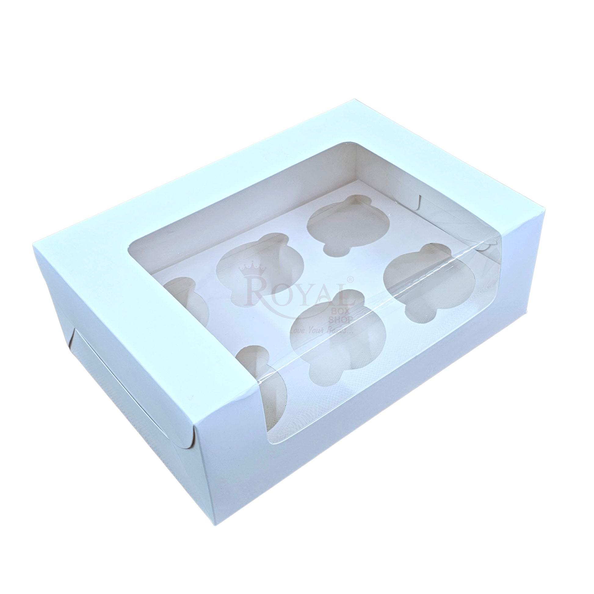6 Cupcake Box With Window - Size 10"x6.75"x3.5" - White Royal Box Shop