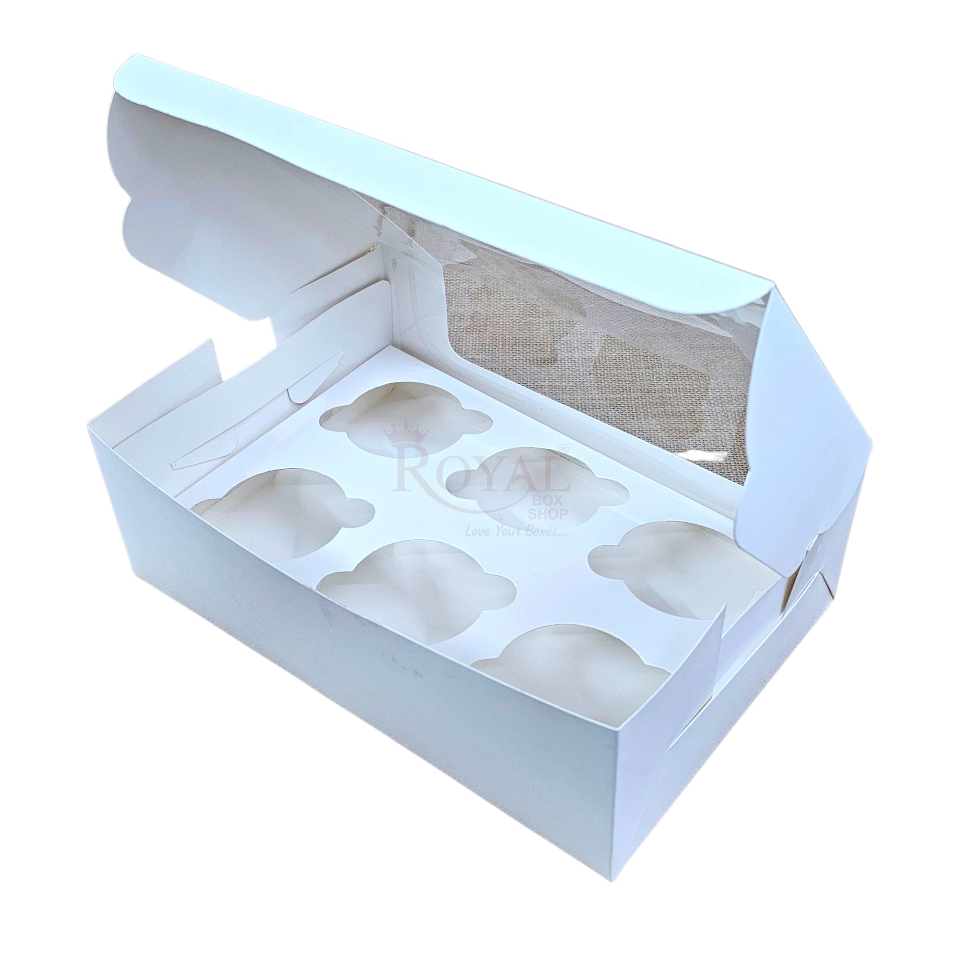 6 Cupcake Box With Window - Size 10"x6.75"x3.5" - White Royal Box Shop