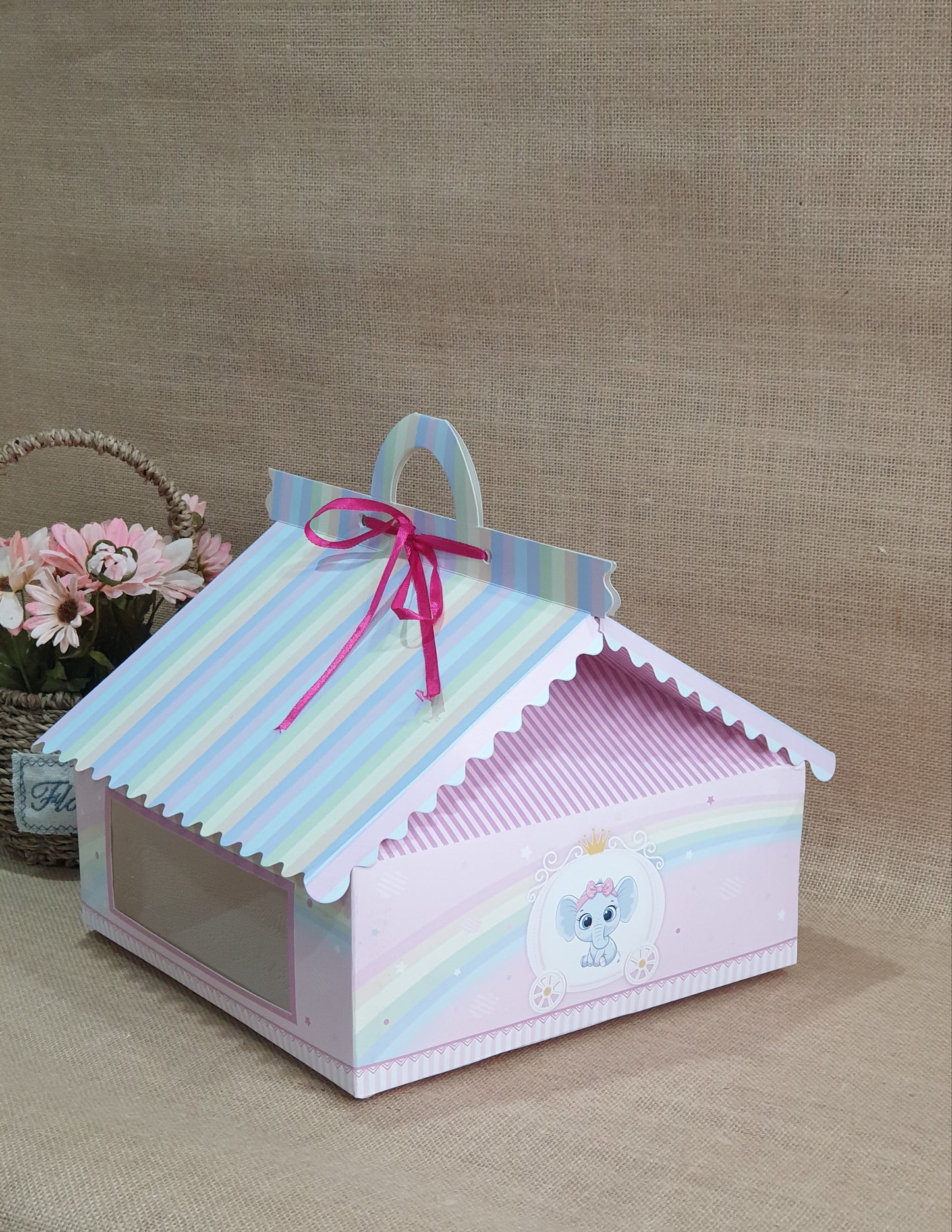 9cc Hut Shape Cupcake Boxes - 10"x10"x4" inch -Theme Elephant Pink Royal Box Shop