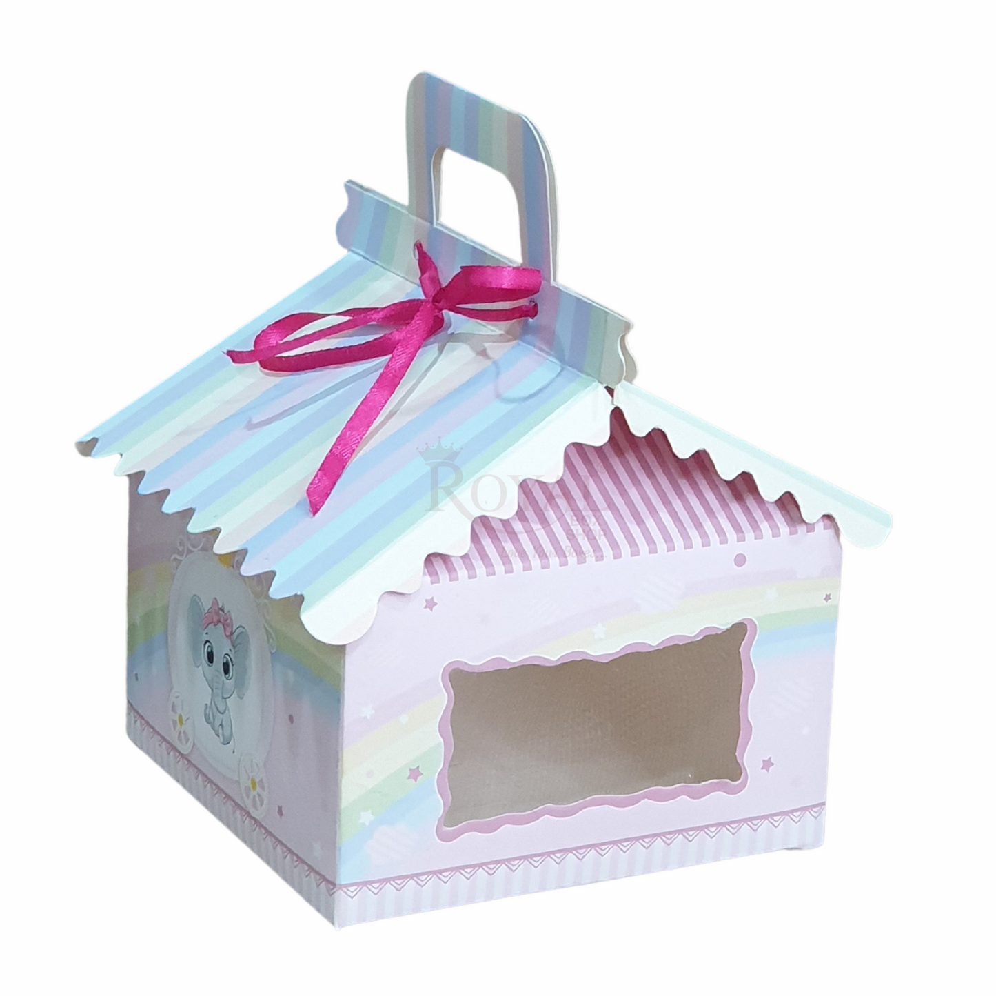 9cc Hut Shape Cupcake Boxes - 10"x10"x4" inch -Theme Elephant Pink Royal Box Shop