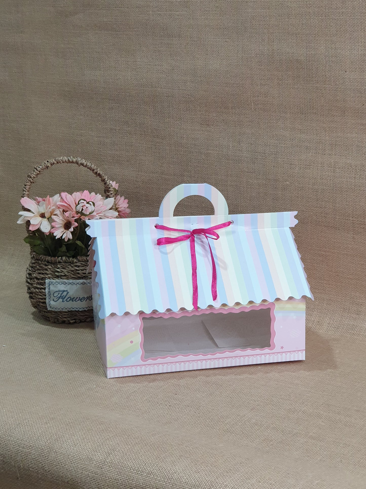 9cc Hut Shape Cupcake Boxes - 10"x10"x4" inch -Theme Elephant Pink Royal Box Shop