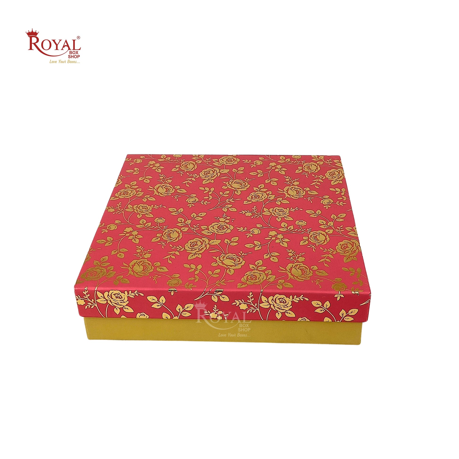 Rigid Hamper Boxes I 8"x8"x2" Inches I Red Color Golden Flower Foiling I Set Up Boxes Royal Box Shop