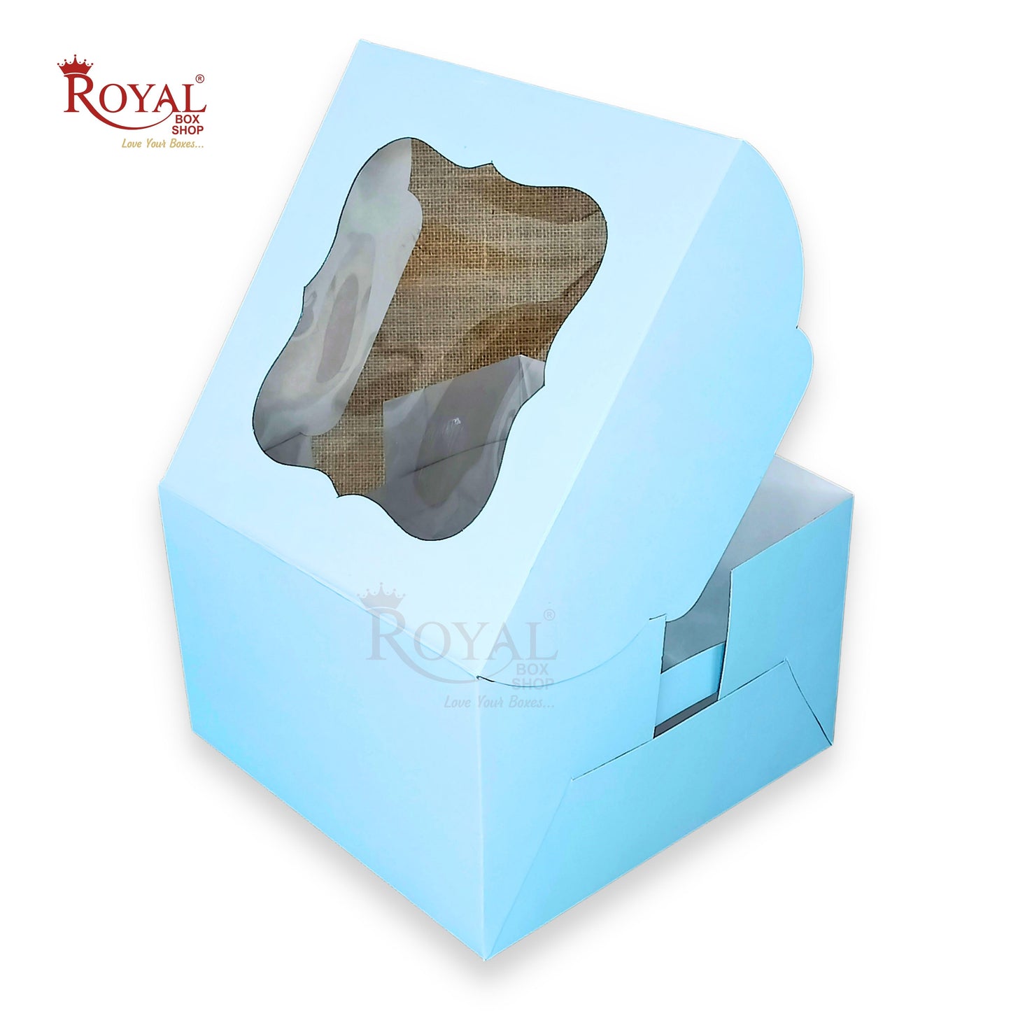 Window Cake Box - 8"x8"x5" inches - Blue Solid Color Royal Box Shop