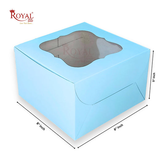 Window Cake Box - 8"x8"x5" inches - Blue Solid Color Royal Box Shop