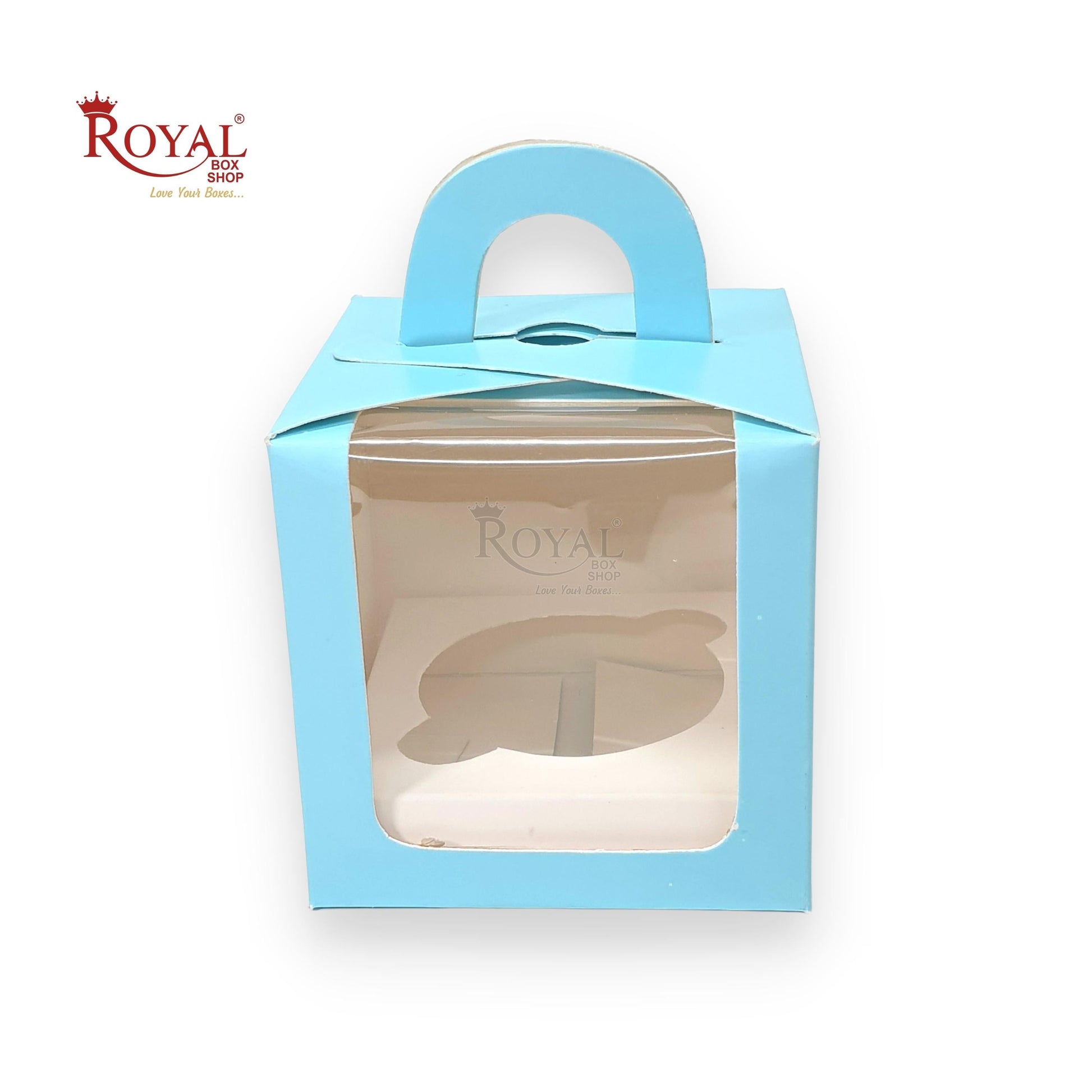1 Cup Cake Box With Window I Size 3.5"x3.5"x3.5" I Blue I B2B Royal Box Shop