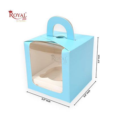 1 Cup Cake Box With Window I Size 3.5"x3.5"x3.5" I Blue I B2B Royal Box Shop