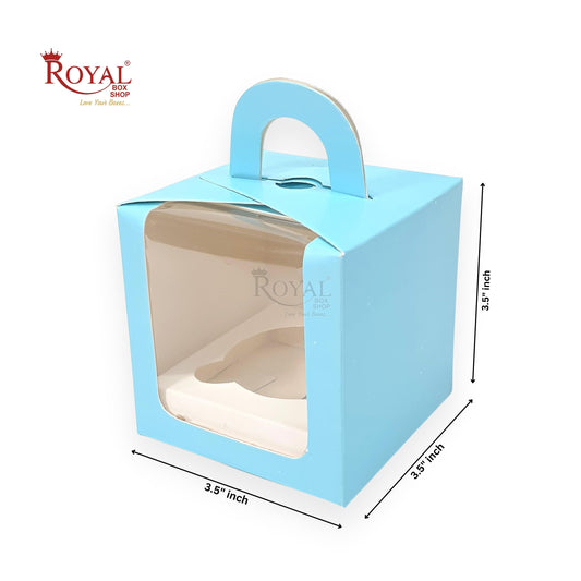 1 Cup Cake Box With Window I Size 3.5"x3.5"x3.5" I Blue I B2B Royal Box Shop