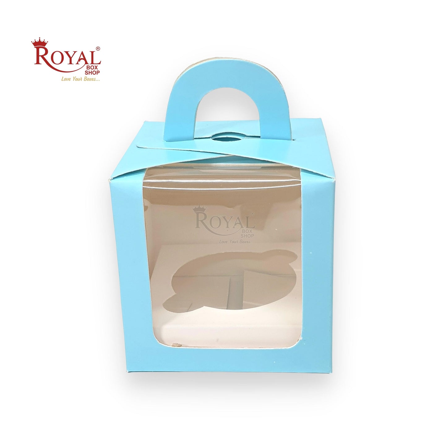 1 Cup Cake Box With Window - Size 3.5"x3.5"x3.5" - Blue Royal Box Shop
