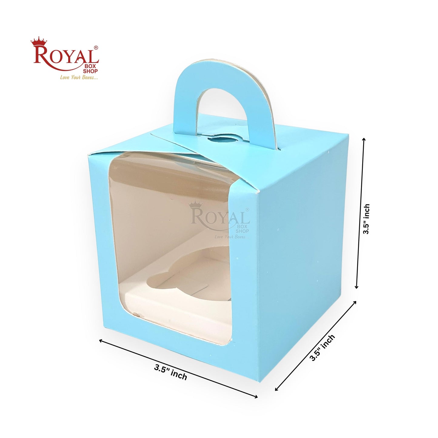 1 Cup Cake Box With Window - Size 3.5"x3.5"x3.5" - Blue Royal Box Shop
