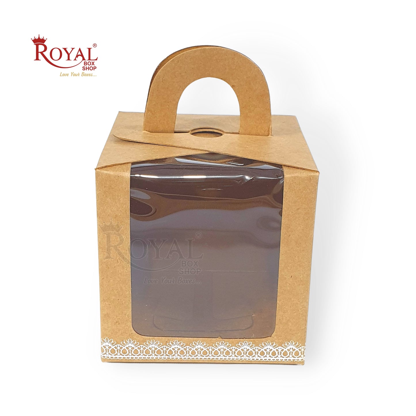 1 Cupcake Box With Window I Size 3.5"x3.5"x3.5" I Brown Color I Kraft Paper Box for Cupcakes Cookies, Candies Royal Box Shop