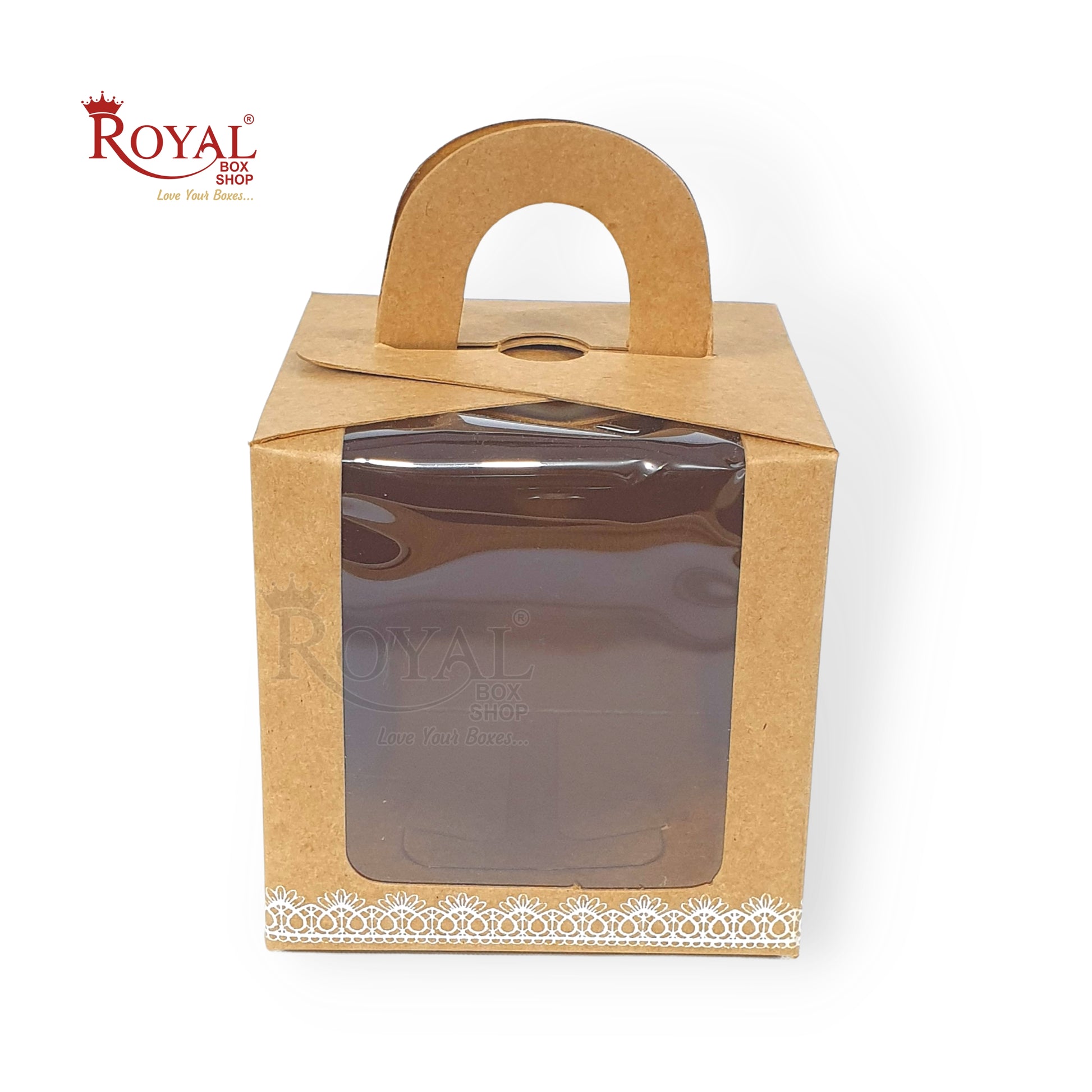 1 Cupcake Box With Window I Size 3.5"x3.5"x3.5" I Brown Color I Kraft Paper Box for Cupcakes Cookies, Candies Royal Box Shop