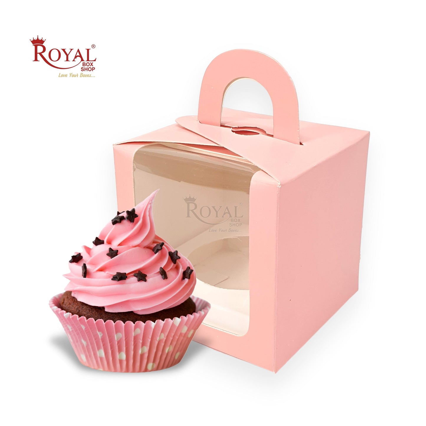 1 Cupcake Box With Window - Size 3.5"x3.5"x3.5" - Pink Royal Box Shop