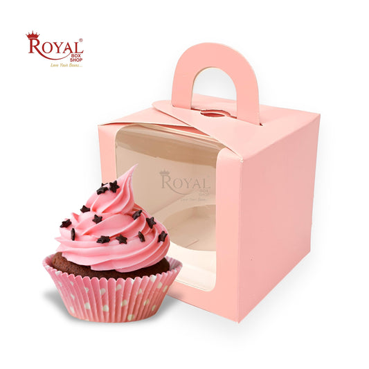 1 Cupcake Box With Window - Size 3.5"x3.5"x3.5" - Pink Royal Box Shop