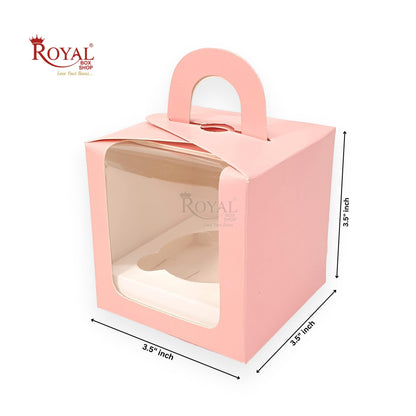 1 Cupcake Box With Window - Size 3.5"x3.5"x3.5" - Pink Royal Box Shop